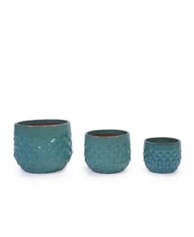 Clihome Handmade Deep Glazed Ceramic Planter Textured Pattern For Succulents Herbs Indoor Outdoor Shelf Table Use