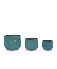 Clihome Handmade Deep Glazed Ceramic Planter Textured Pattern For Succulents Herbs Indoor Outdoor Shelf Table Use