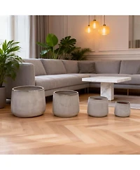 Clihome Handmade Ceramic Planter Set of 4, 6/9/11/14 Inch Diameter, Neutral Textured Finish for Indoor/Outdoor Use on Windowsills & Bookshelves