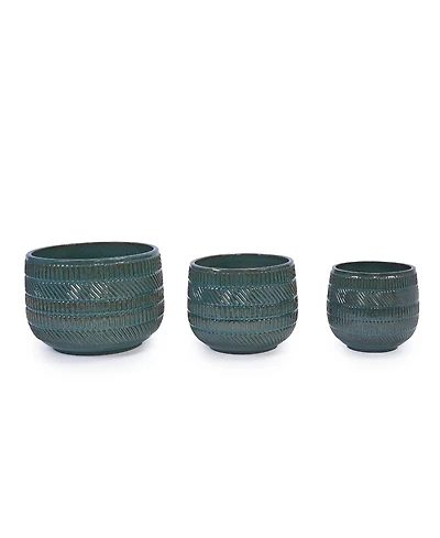 Clihome Handmade Deep Glazed Ceramic Planter Textured Pattern, for Succulents & Herbs Indoor/Outdoor Shelf Table Use