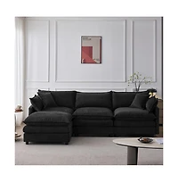 Rainsken 3 Seater L-Shaped Modular Sofa With Footstool, Upholstered Soft Chenille Fabric Sofa