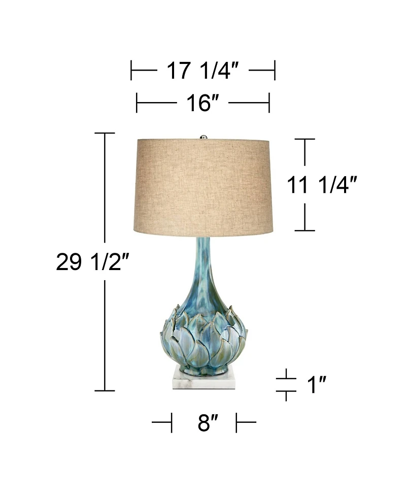 Possini Euro Design Kenya Modern Table Lamp with Square White Riser Ceramic Linen Drum Shade for Living Room House