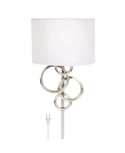 Possini Euro Design Modern Wall Lamp Brushed Nickel Plug-In Fixture Cotton Half Drum Shade for Bedroom Bathroom Vanity Reading