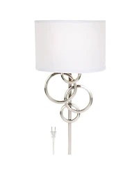 Possini Euro Design Modern Wall Lamp Brushed Nickel Plug-In Fixture Cotton Half Drum Shade for Bedroom Bathroom Vanity Reading