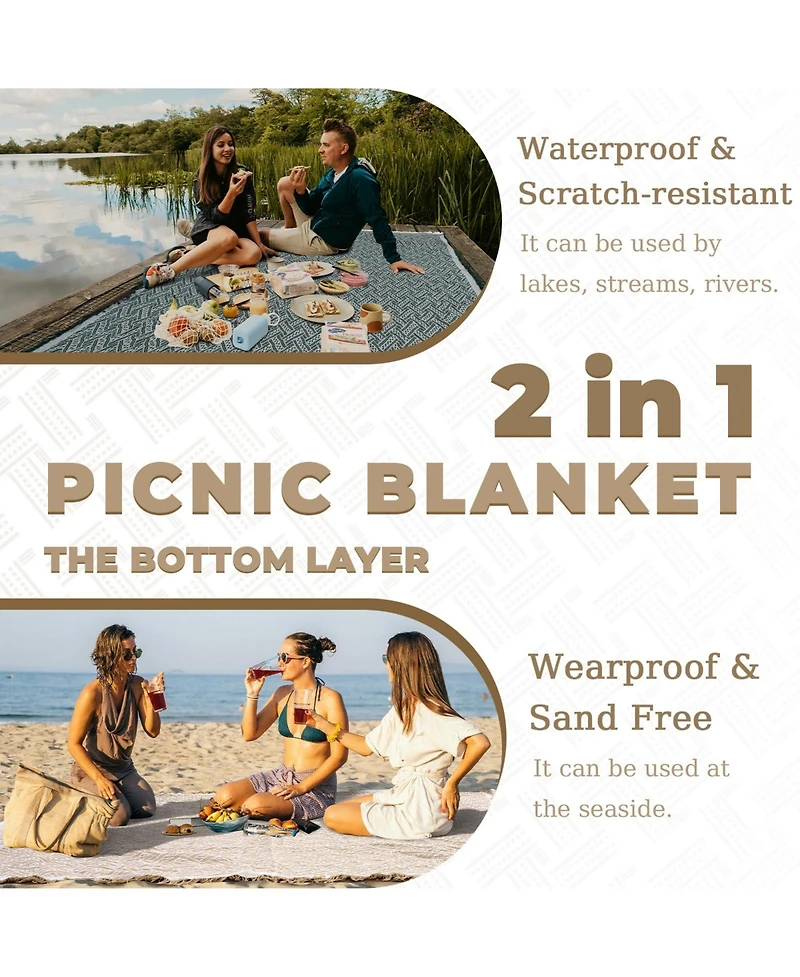 Aofar Outdoor Picnic Blanket Waterproof Woven Boho Mat Beach Towel Yoga Park Garden Festival Ground Cover 80"x80