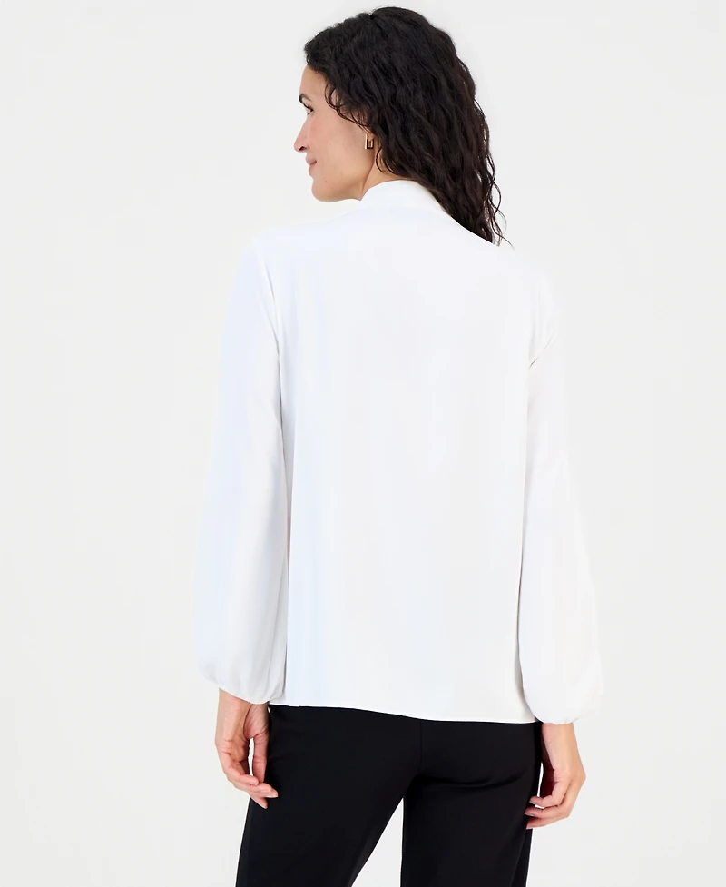 Kasper Petite Solid Georgette Ruffle-Neck Blouse