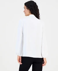 Kasper Petite Solid Georgette Ruffle-Neck Blouse