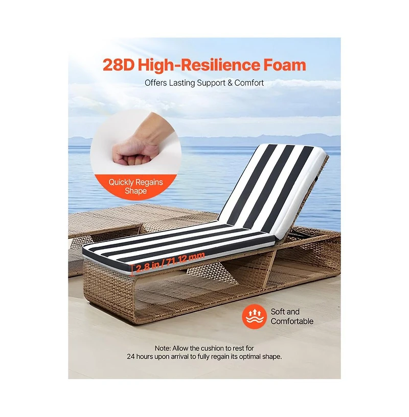 Slickblue Set of 2 Thick Outdoor Lounge Chair Cushions Waterproof
