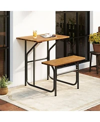 Gouun Acacia Wood Patio One-Side Picnic Table and Bench Set, Compact Outdoor Dining Combo