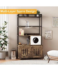 homfan Cat Litter Box Enclosures with Storage Rack, Enclosed Furniture, Hammock, Sisal Balls and Scratching Mat