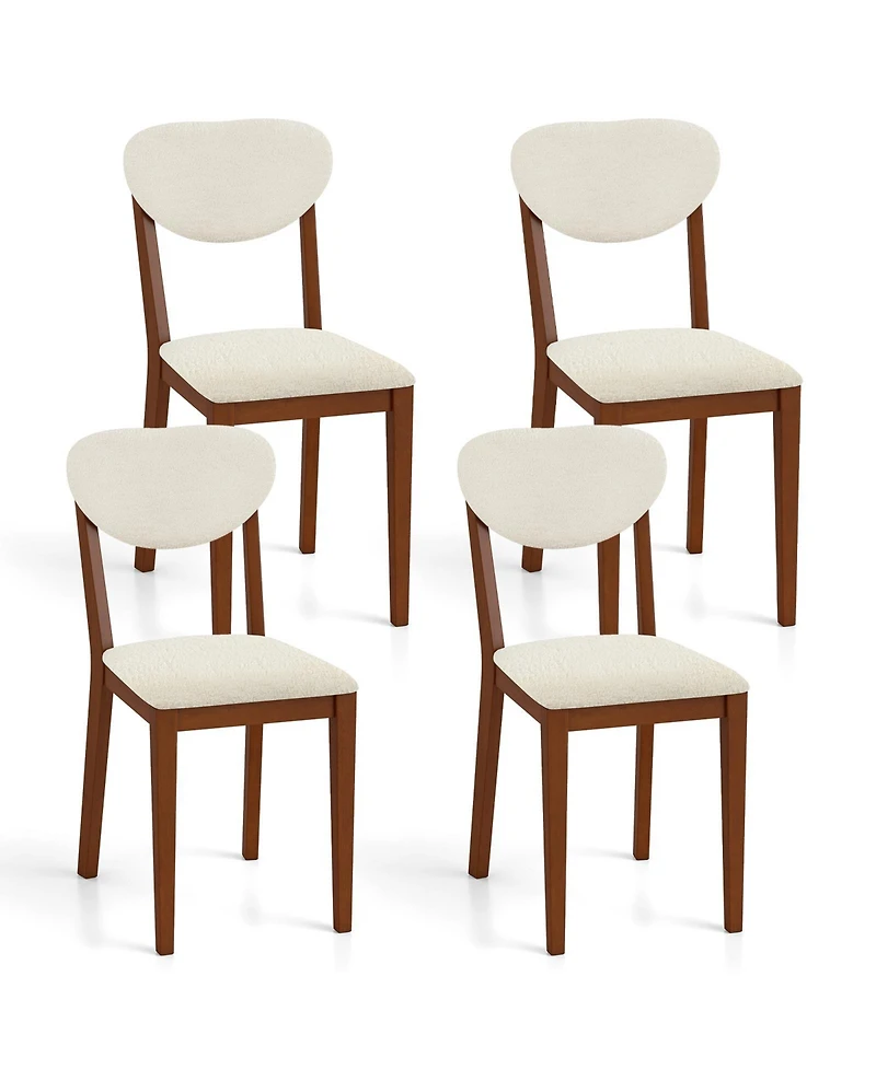 Gymax Sherpa Dining Chairs Set of 4 w/Rubber Wood Legs Padded Seat and Backrest