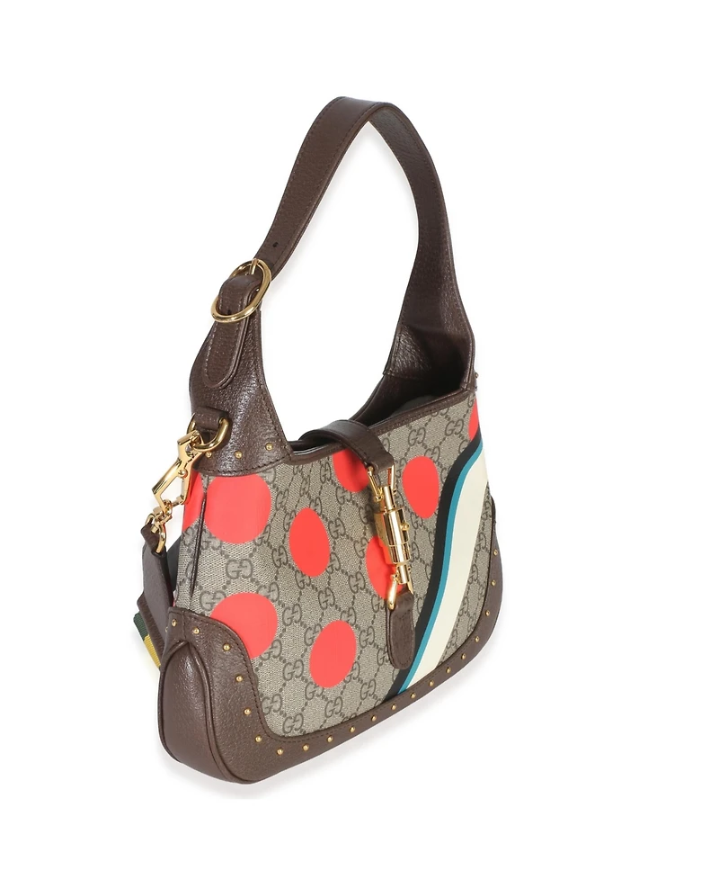 Pre-Owned Gucci Beige Gg Supreme Monogram Canvas Web Geometric Studded Small Jackie 1961 H