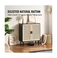 Sugift Rattan Storage Cabinet with Two Magnetic Doors and Adjustable Shelves