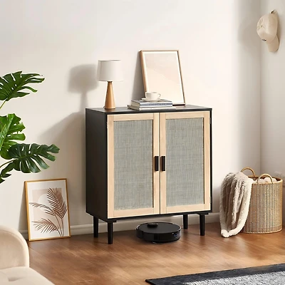 Sugift Rattan Storage Cabinet with Two Magnetic Doors and Adjustable Shelves
