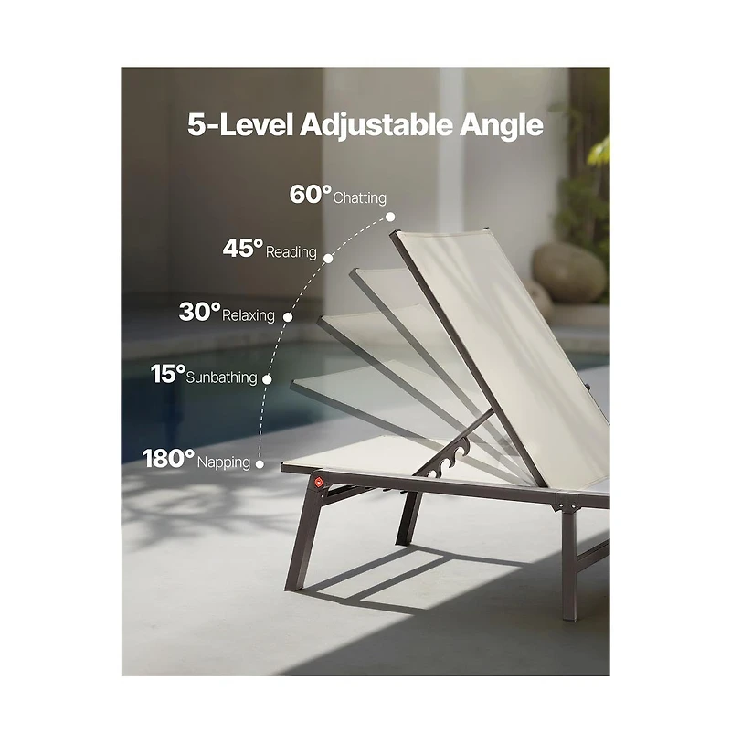 Sugift Foldable Outdoor Chaise Lounge Chair with 5 Position Backrest 400 lb Capacity