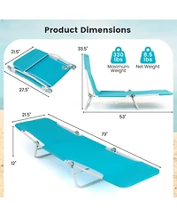 Sugift Set of 2 5-Position Lay-Flat Beach Recliners with Carry Strap and Metal Frame