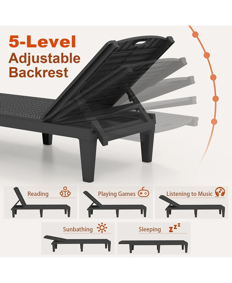 Sugift Set of 2 Pp Chaise Lounge Chairs with 4-Position Backrest and Carry Handle