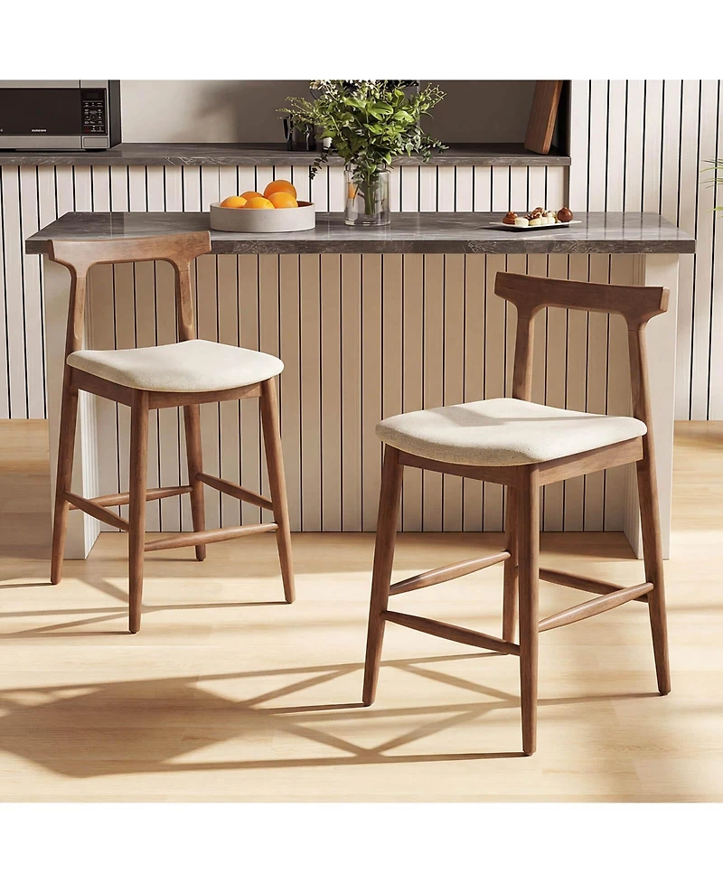 Costway Counter Height Bar Stools with Curved Backs and Upholstered Cushioned Seats