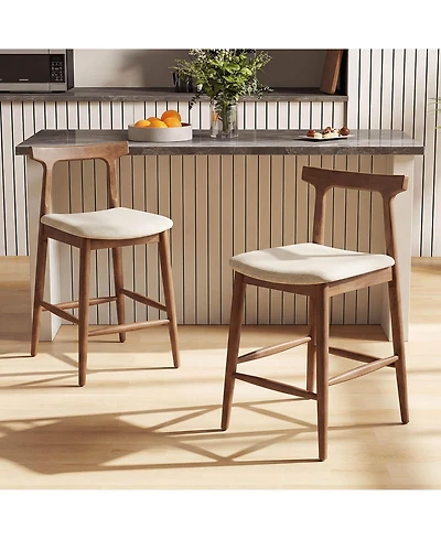 Costway Counter Height Bar Stools with Curved Backs and Upholstered Cushioned Seats