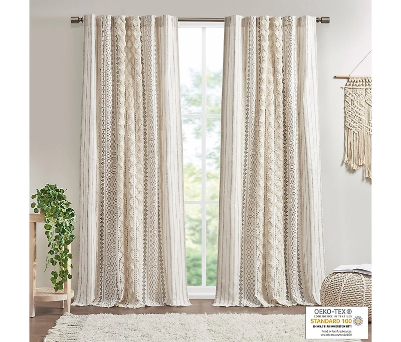 Avobird Cotton Printed Curtain Panel with Chenille Stripe and Lining