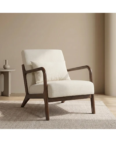 Clihome Mid Century Modern Accent Chair with Wood Frame, Upholstered Living Room Chairs with Waist Cushion, Reading Armchair