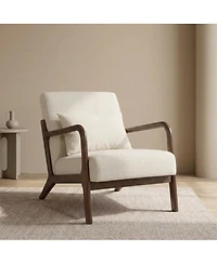 Clihome Mid Century Modern Accent Chair with Wood Frame, Upholstered Living Room Chairs with Waist Cushion, Reading Armchair