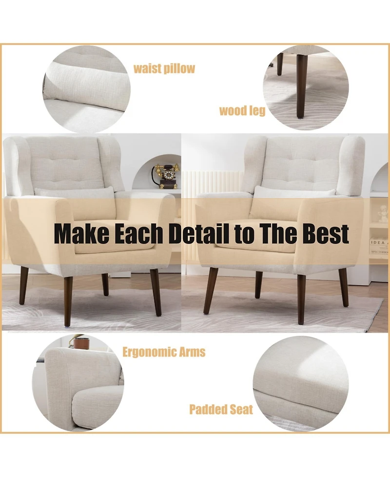 Clihome Modern Accent Chair,Chenille Arm Chairs for Living Room,Upholstered Mordern Armchair,Comfy Soft Padded Lounge Chair,Solid Wood Leg