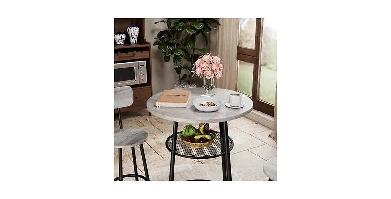 Flynama 3-Piece Round Bar Table Set with 2 Stools, Backrest and Partition, Small 2-Person Dining Set
