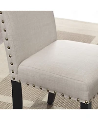 Flynama 3-Piece 36" Round Espresso Bar Table Set with 2 Tan Fabric Nail Head Stools