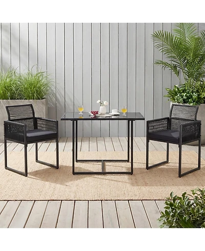 Costway 3PCS Patio Pe Wicker Furniture Set Cushioned Chairs with Folding Backrest Backyard
