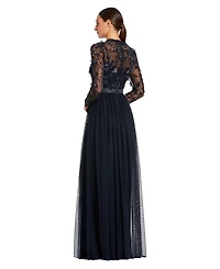 Mac Duggal Women's Embellished Illusion High Neck Long Sleeve Gown