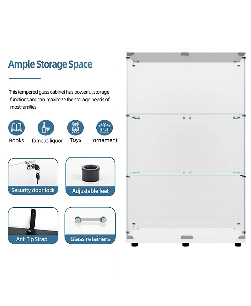 Flynama Tempered Glass Display Cabinet with Led Lighting