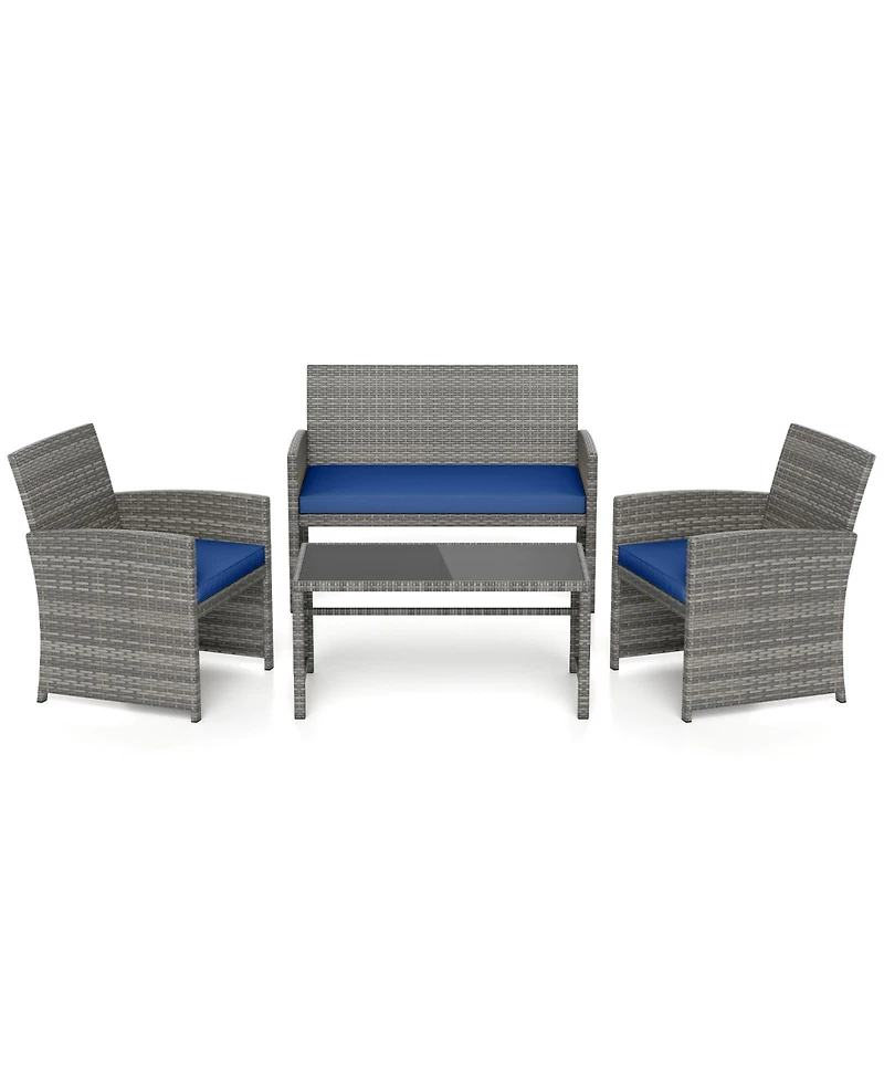 Sugift 4 Piece Patio Conversation Set Rattan Chair Loveseat and Table Set