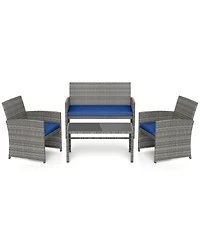 Sugift 4 Piece Patio Conversation Set Rattan Chair Loveseat and Table Set