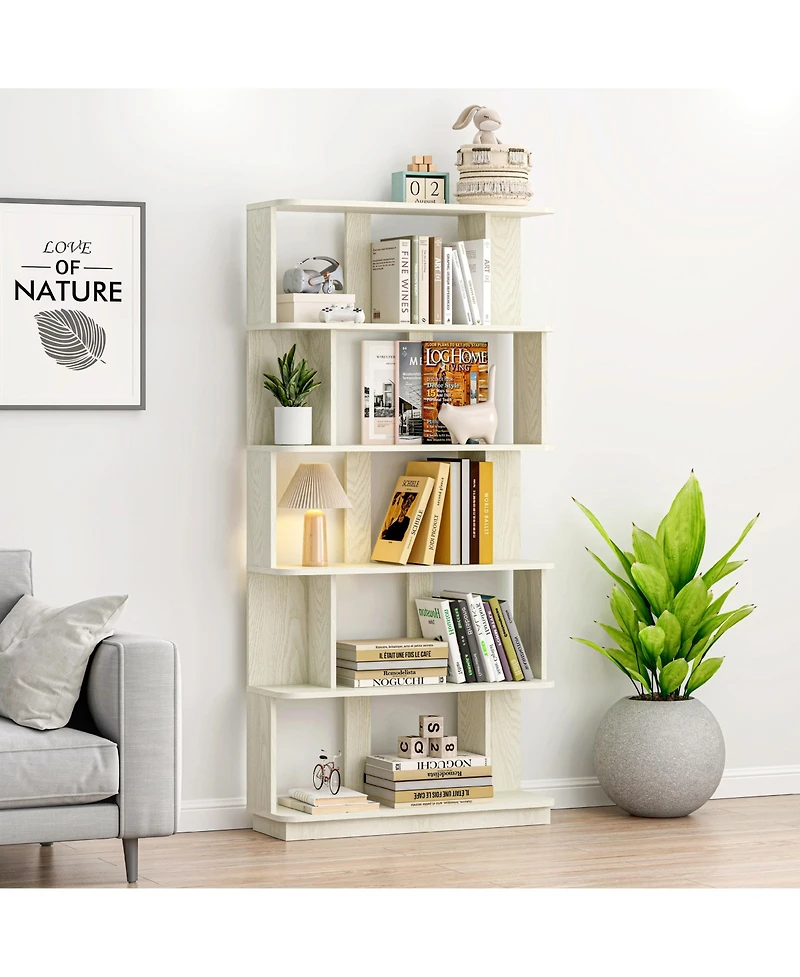 Flynama 64.56 Inch 5-Tier Open Mdf Bookshelf Free Combination Anti-Tip Design Household Display Shelf