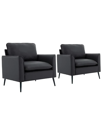 Rainsken Modern Accent Living Room Chairs Set of 2, Pu Leather fabric, Upholstered Arm Chair, for Room/Lounge/Office/Reception