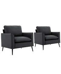 Rainsken Modern Accent Living Room Chairs Set of 2, Pu Leather fabric, Upholstered Arm Chair, for Room/Lounge/Office/Reception