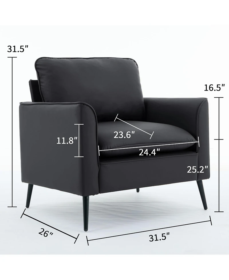 Rainsken Modern Accent Living Room Chairs Set of 2, Pu Leather fabric, Upholstered Arm Chair, for Room/Lounge/Office/Reception