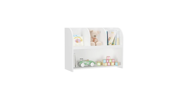 Flynama 4-Compartment Kids Safety Bookcase, Mdf Toy Storage Rack Max Load 25Lbs with Wall Buckle