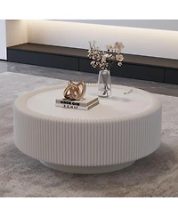 Streamdale Furniture Round Fluted Coffee Table with Tempered Glass Top and Hidden Storage