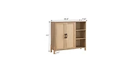 Flynama Mid Century Rattan Storage Cabinet with Open Shelves