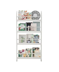 Flynama 4-Tier Wall-Mounted Kids Bookshelf Anti-Tip Design High Safety Space-Saving Nursery Toy Book Organizer