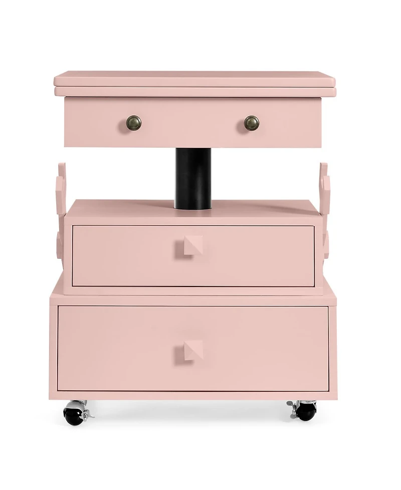 Streamdale Furniture High-Gloss Adjustable Rolling End Table with Charging Station and Storage