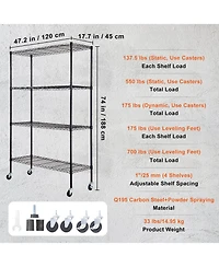Mecale 4-Tier Storage Shelving Unit with Wheels, Adjustable, 700-Lb Capacity