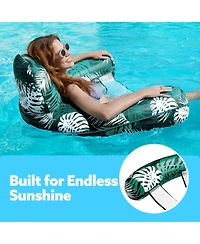 Aofar Inflatable Pool Float Lounge Chair Plant Pattern Water Hammock