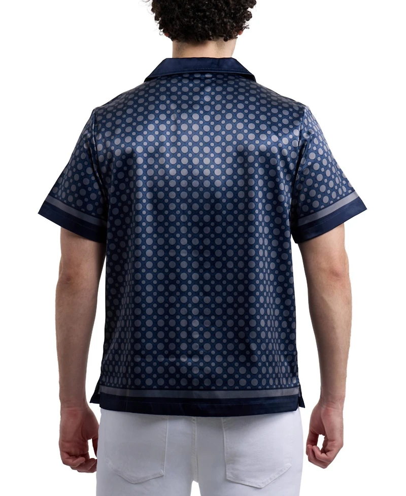 Xray Men's Regular Fit Camp Collar Short Sleeve Printed Woven Satin Shirt