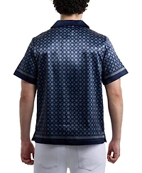 Xray Men's Regular Fit Camp Collar Short Sleeve Printed Woven Satin Shirt