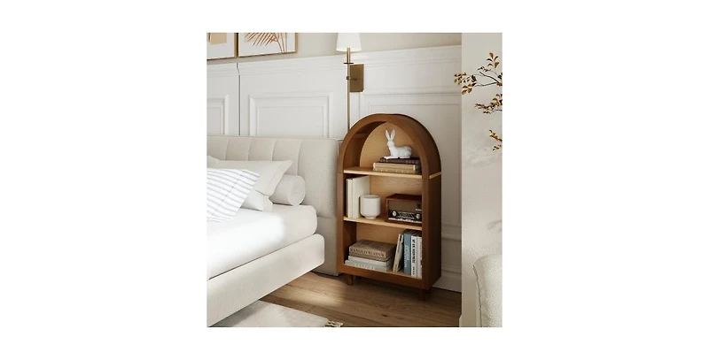 Flynama Arched Top 3-Tier Open Bookshelf Glaze Finish Storage Cabinet for Living Room Entryway Bedroom