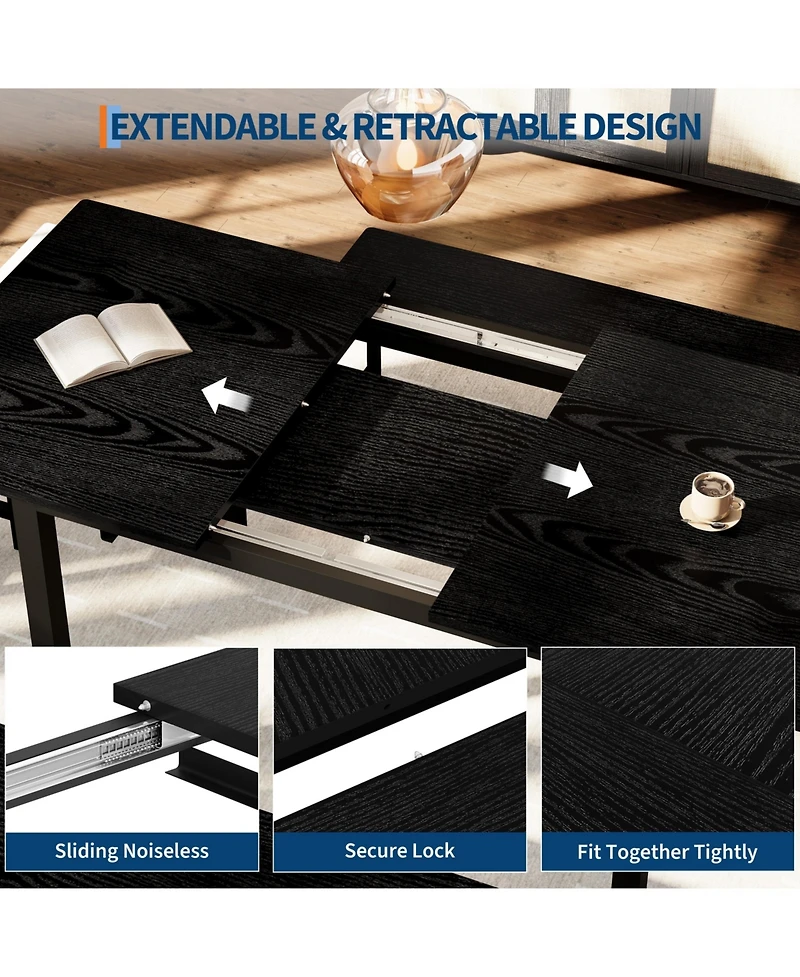 Homfan Extendable Dining Table Set with Hidden Tuck Seating, Safety Lock and Reinforced Metal Frame Space Saving Kitchen Room