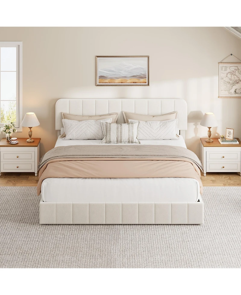 homfan Velvet Platform Bed Frame Channel Tufted Wingback Headboard Upholstered Wood Slats No Box Spring